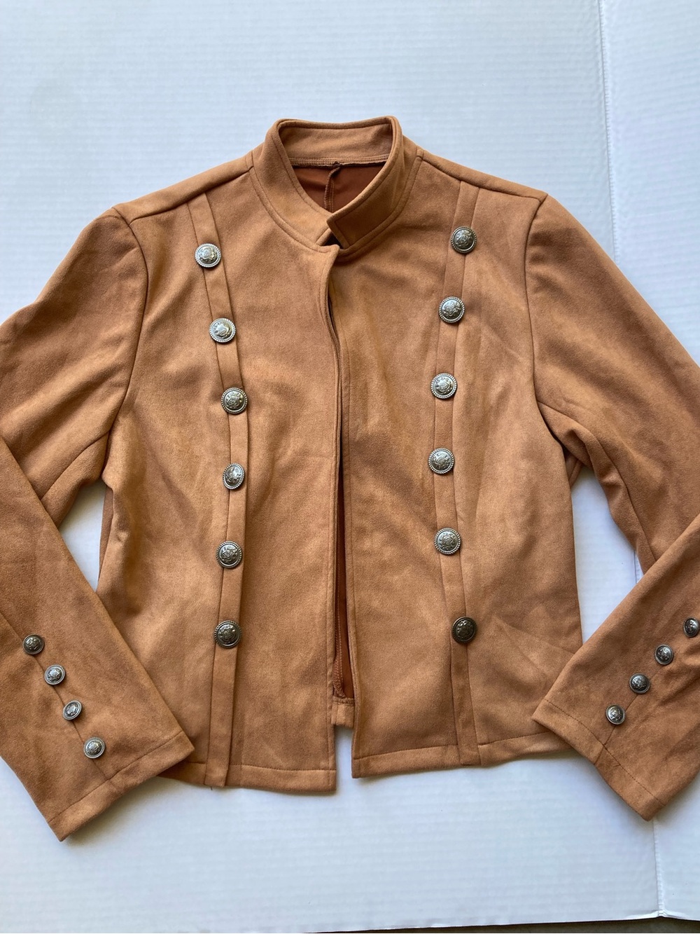 Women's Camel Military-Style Button Jacket suede